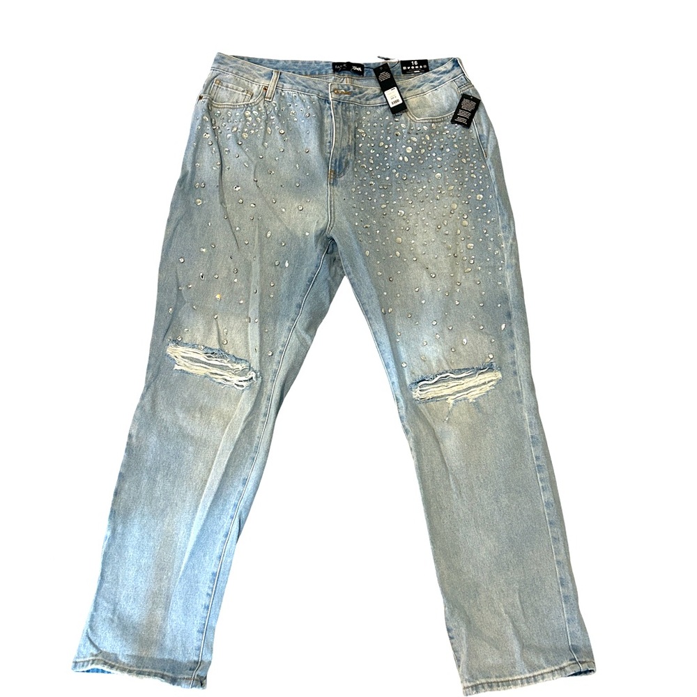 Fashion Nova Rhinestone Destructive Jeans